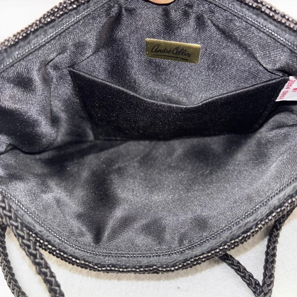 Vintage Andre Cellini Black Bugle Beaded Evening Bag Corded Shoulder Strap EUC